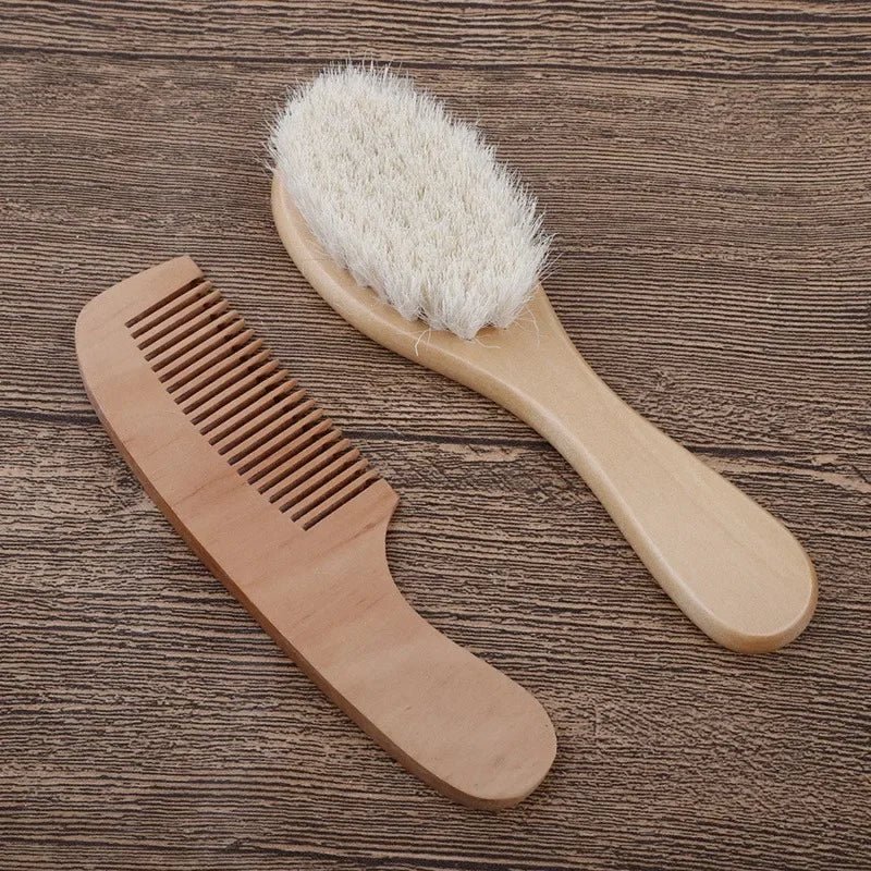 Brosse à cheveux en bois et peigne en laine pour bébé