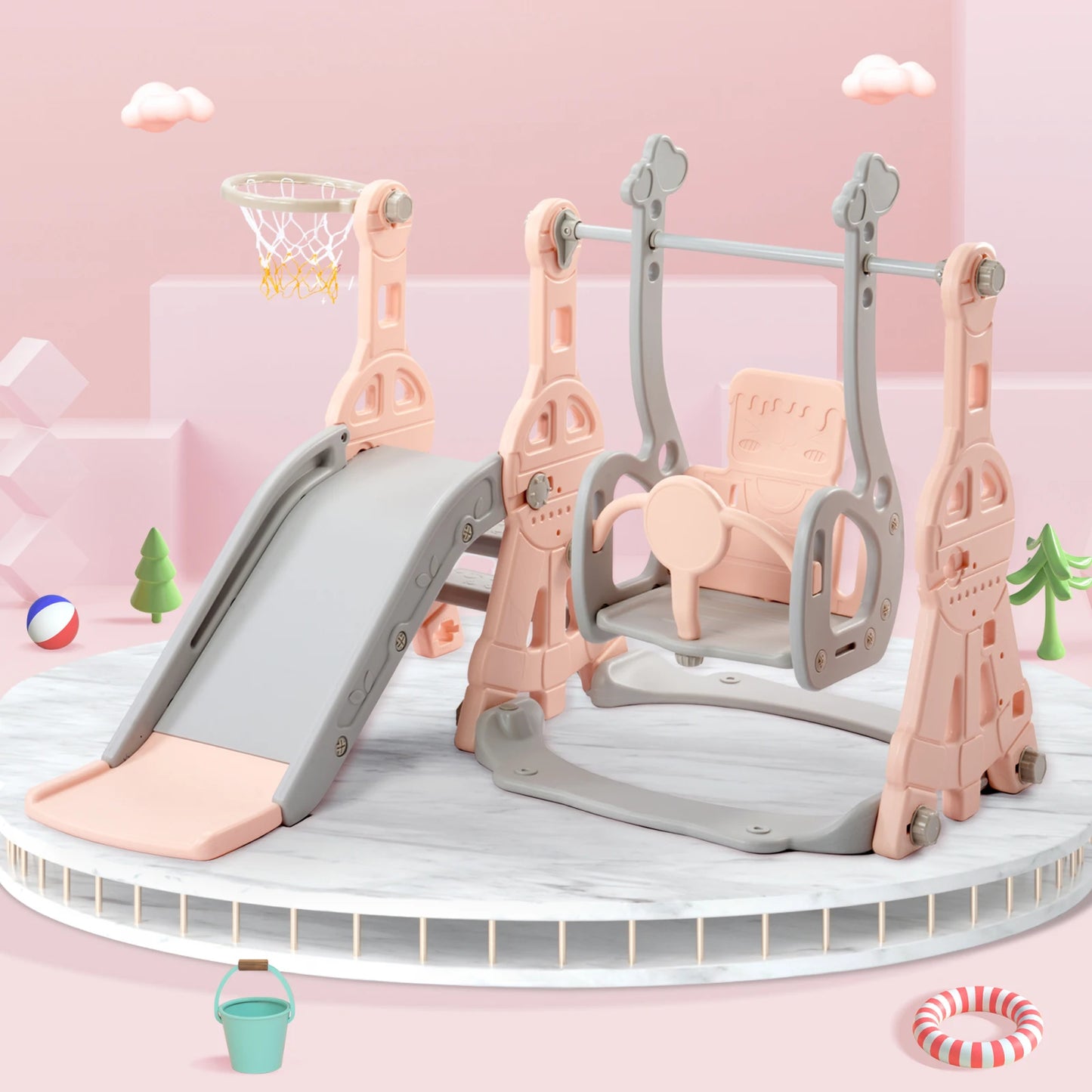 Toboggan, echelle bebe, balançoire, Basket-panier